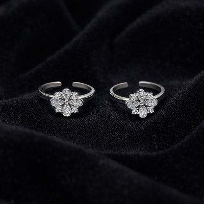 Crystal Bloom 925 Silver Toe Rings (Pair)