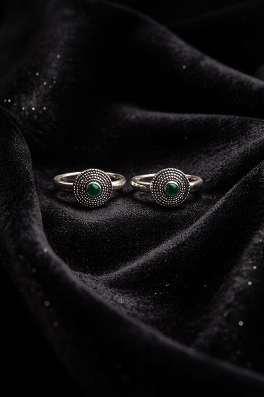 Emerald Oxidised 925 Silver Toe Rings (Pair)