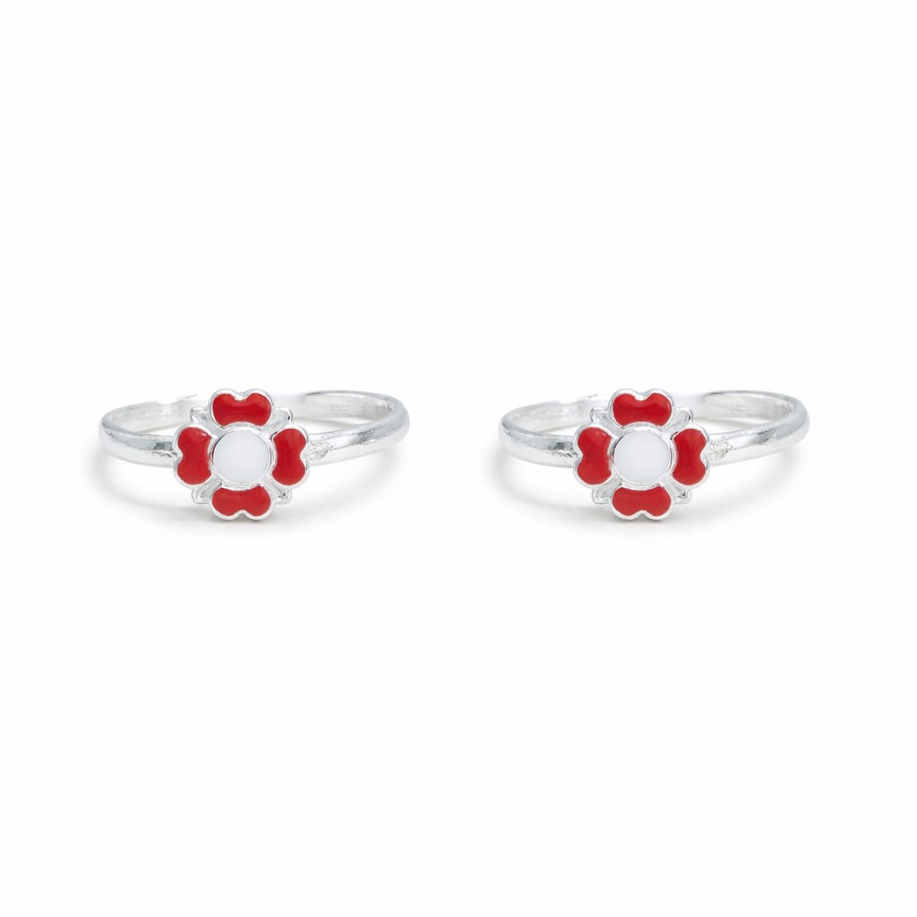 Red Blossom 925 Silver Toe Rings (Pair)