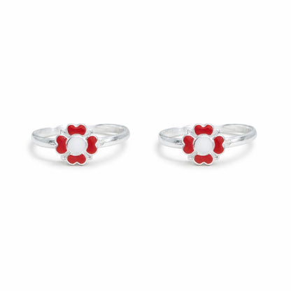 Red Blossom 925 Silver Toe Rings (Pair)