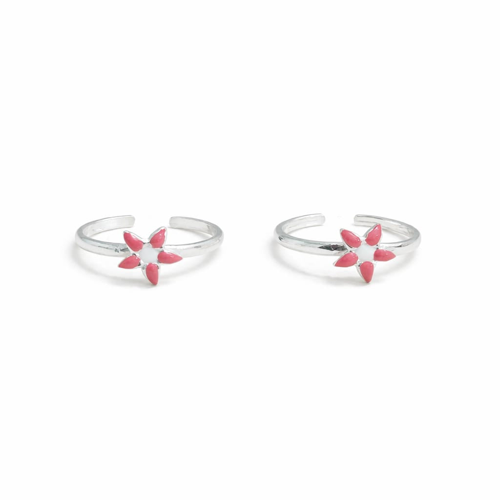 Blossom Pink Flower 925 Silver Toe Rings (Pair)