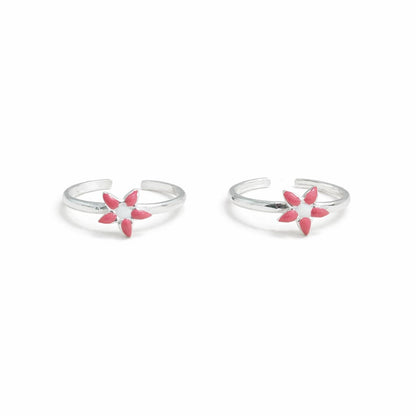 Blossom Pink Flower 925 Silver Toe Rings (Pair)