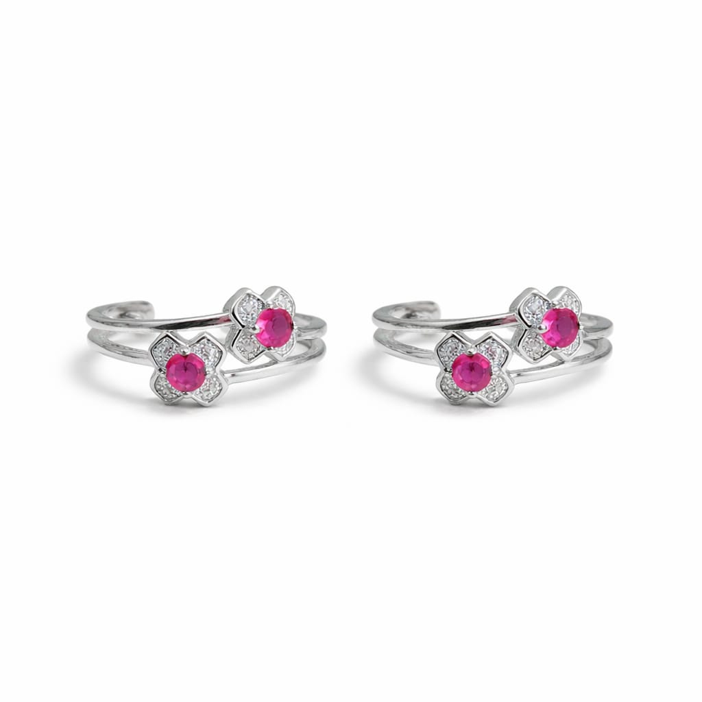 Blush Bloom 925 Silver Toe Rings (Pair)