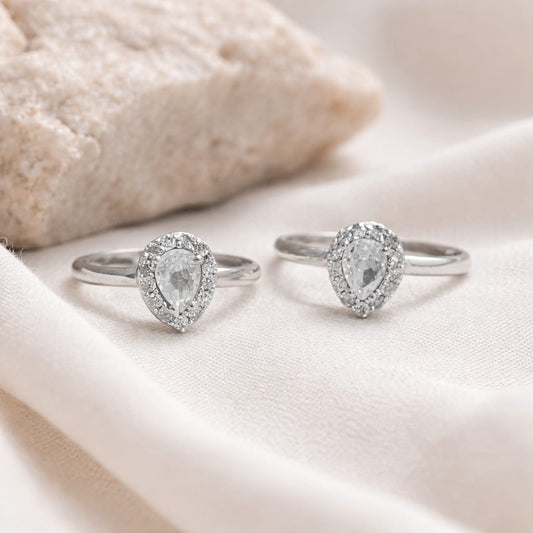 Crystal Teardrop Halo 925 Silver Toe Rings (Pair)