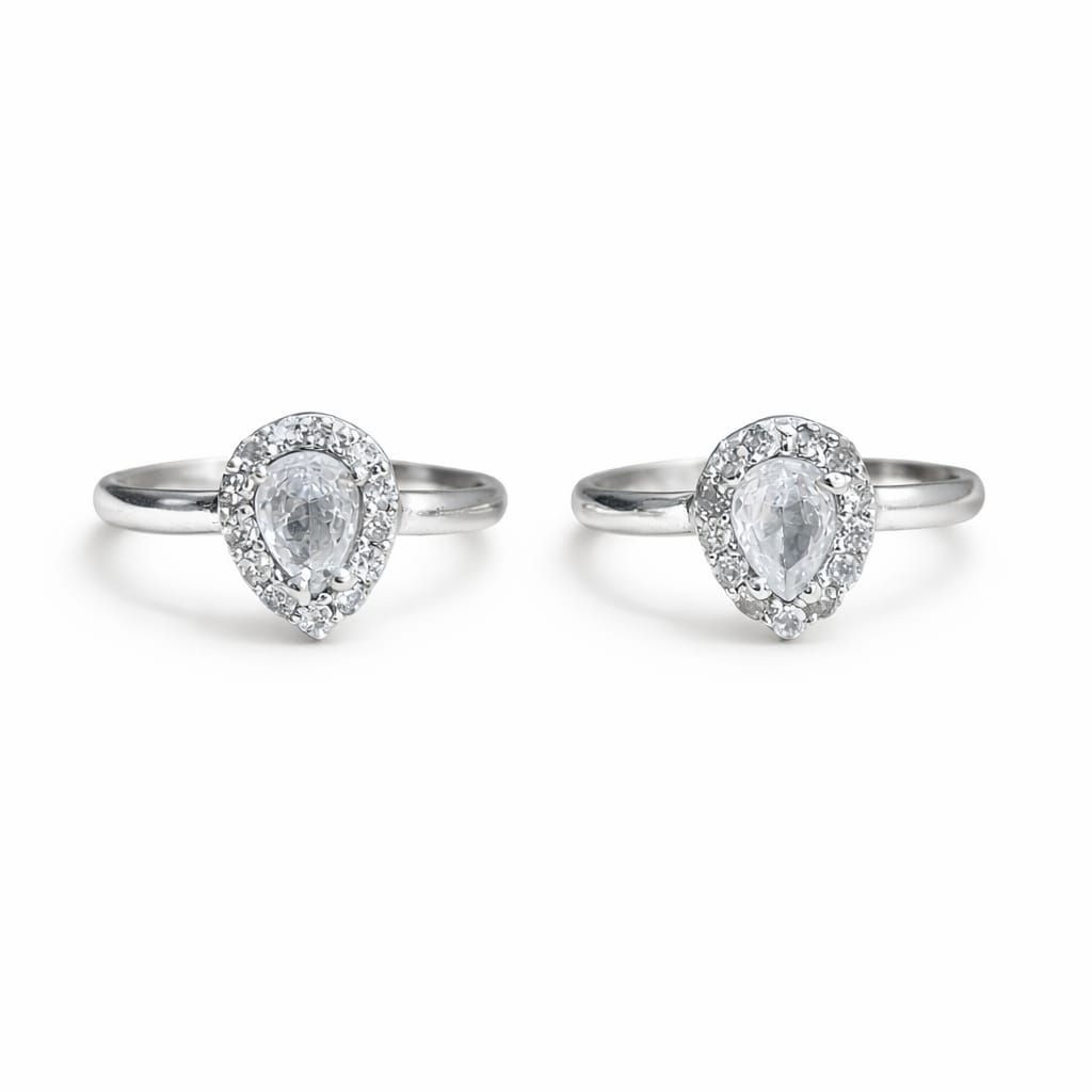 Crystal Teardrop Halo 925 Silver Toe Rings (Pair)