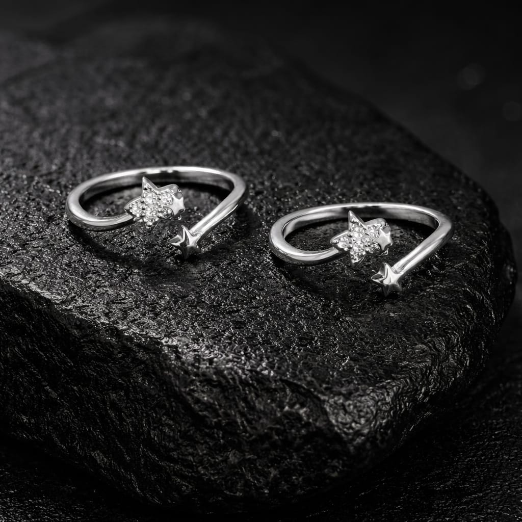Starlit Charm 925 Silver Toe Rings (Pair)