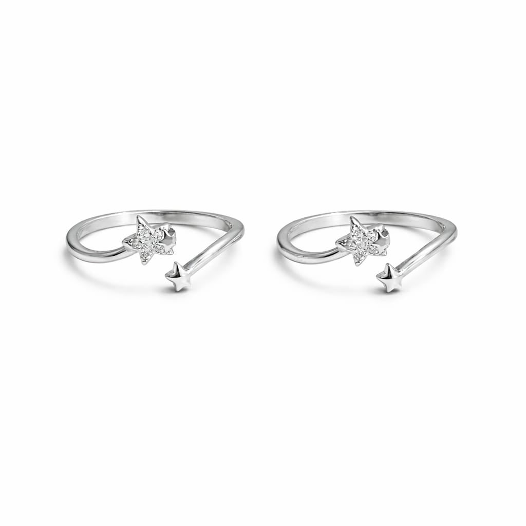 Starlit Charm 925 Silver Toe Rings (Pair)