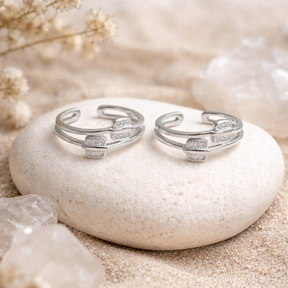 Minimal Duo Spark 925 Silver Toe Rings (Pair)