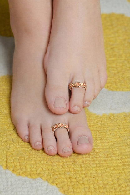 Emerald Bloom 925 Silver Toe Rings (Pair)