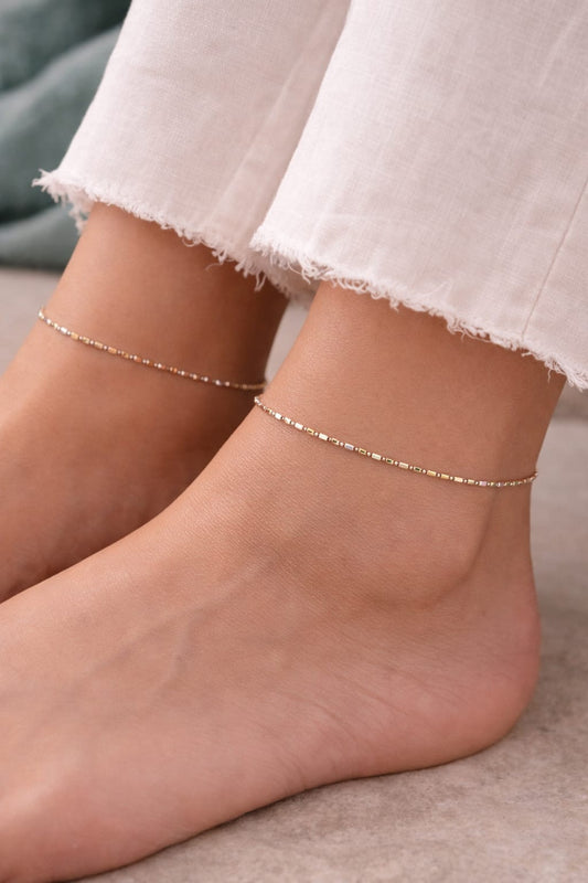 925 Sterling Silver Minimal Chain Anklet (Pair)