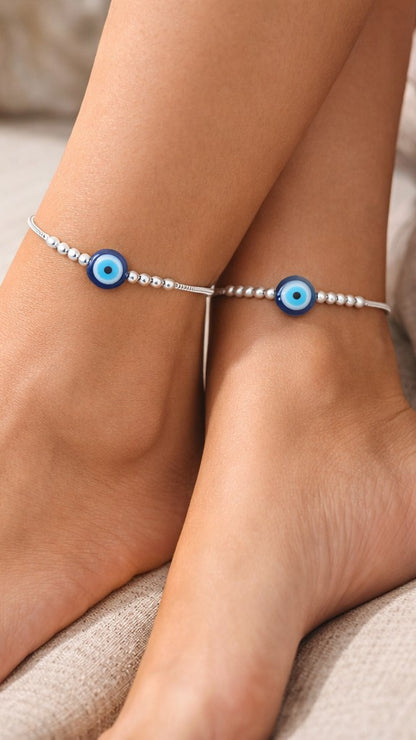 925 Sterling Silver Evil Eye Payal (Pair)