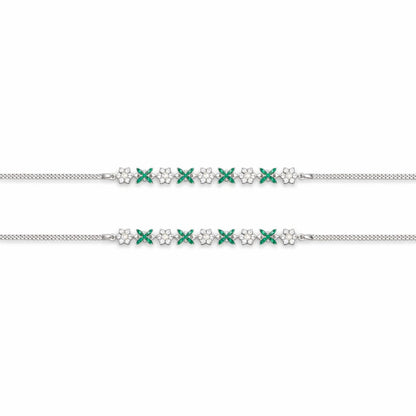 925 Sterling Silver Floral CZ Payal with Green Accents (Pair)