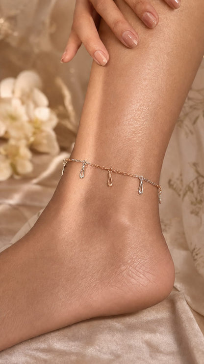 925 Sterling Silver Dainty Drop Anklet (single)