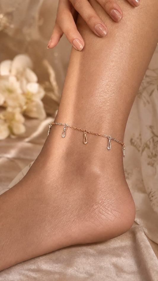 925 Sterling Silver Dainty Drop Anklet (single)