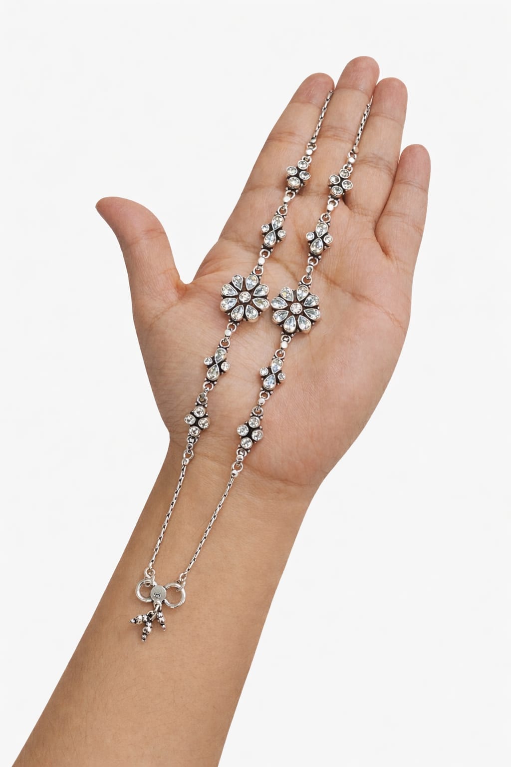Floral Stone 925 Silver Anklet (Pair)