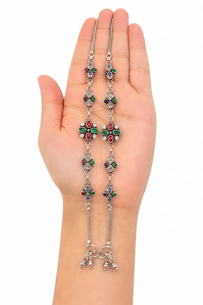 Multicolor Stone 925 Silver Anklet (Pair)