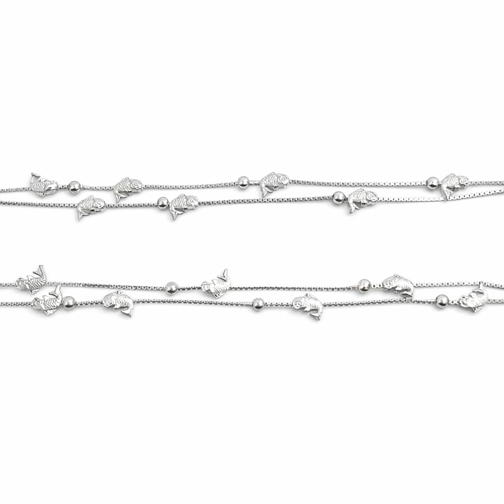 Fish Charm Beaded 925 Silver Anklet (Pair)