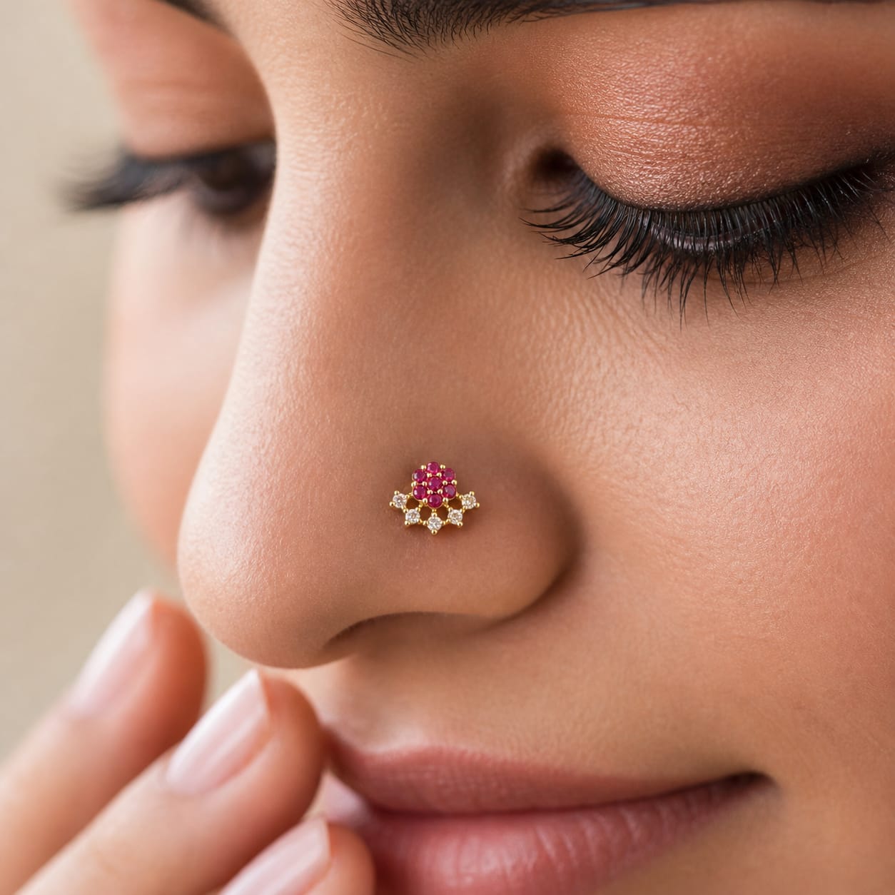 Floral Ruby Bloom 925 Silver Nose Pin