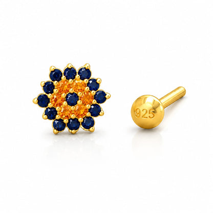 Surya Sapphire Floral Nose Pin in 925 Sterling Silver