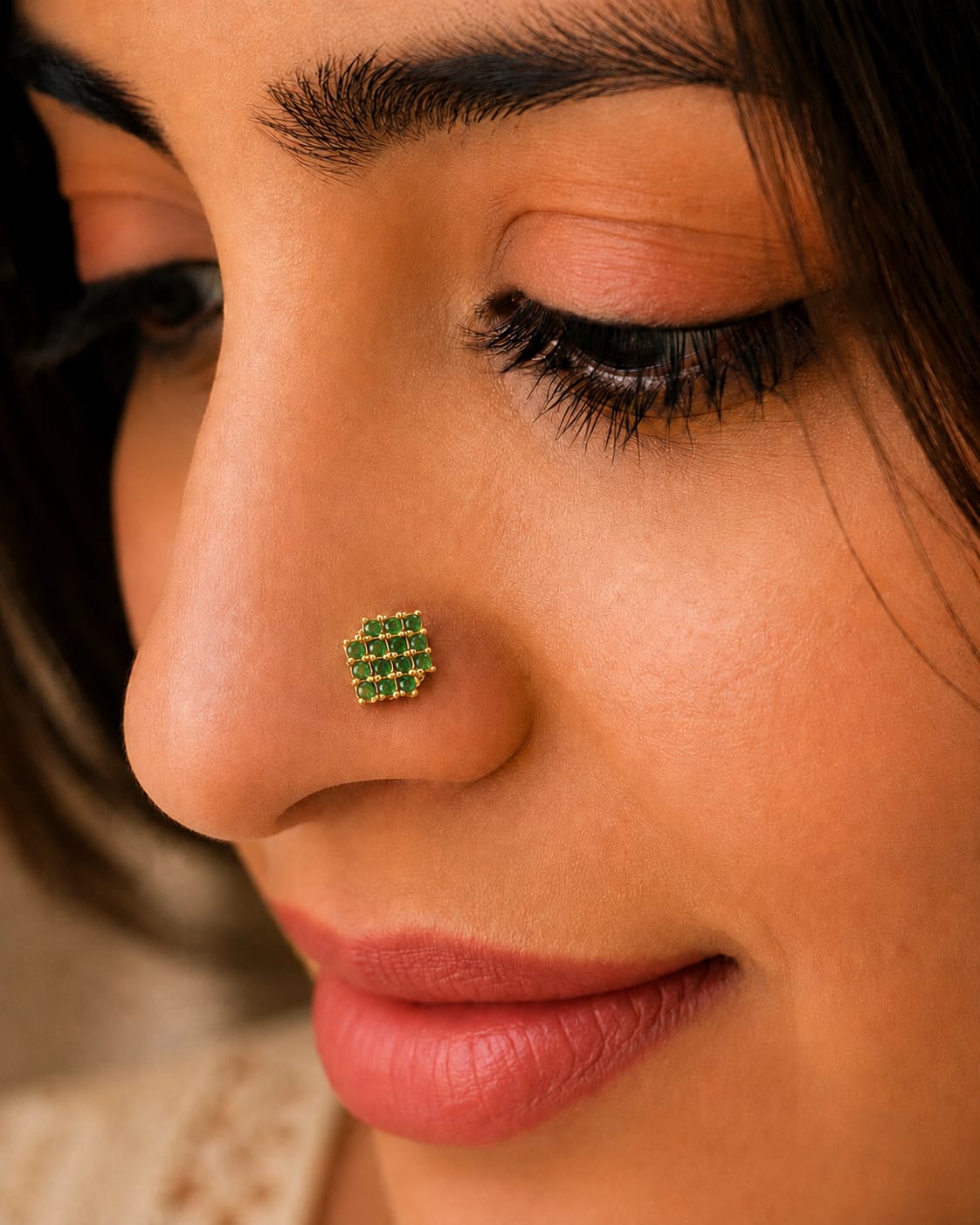 Emerald Grid 925 Silver Nose Pin