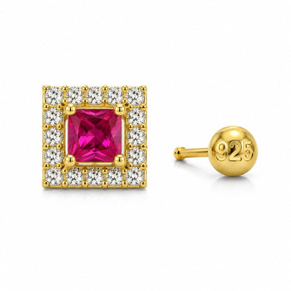 Pink Square CZ Halo Nose Pin in 925 Sterling Silver | Gold Tone