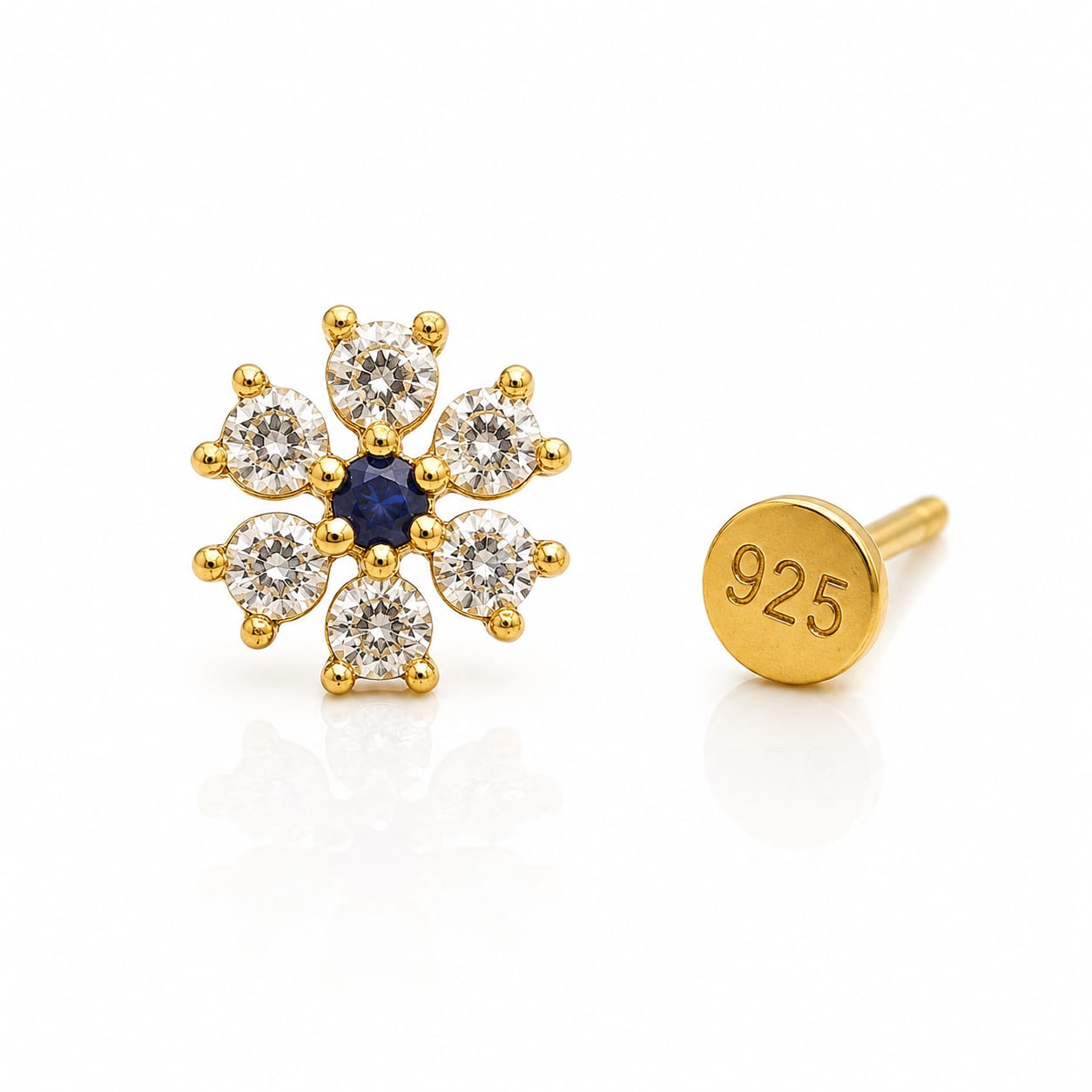 Classic Halo CZ Nose Pin in 925 Sterling Silver – Gold Tone
