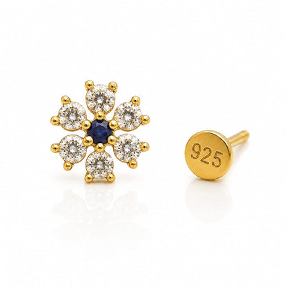 Classic Halo CZ Nose Pin in 925 Sterling Silver – Gold Tone