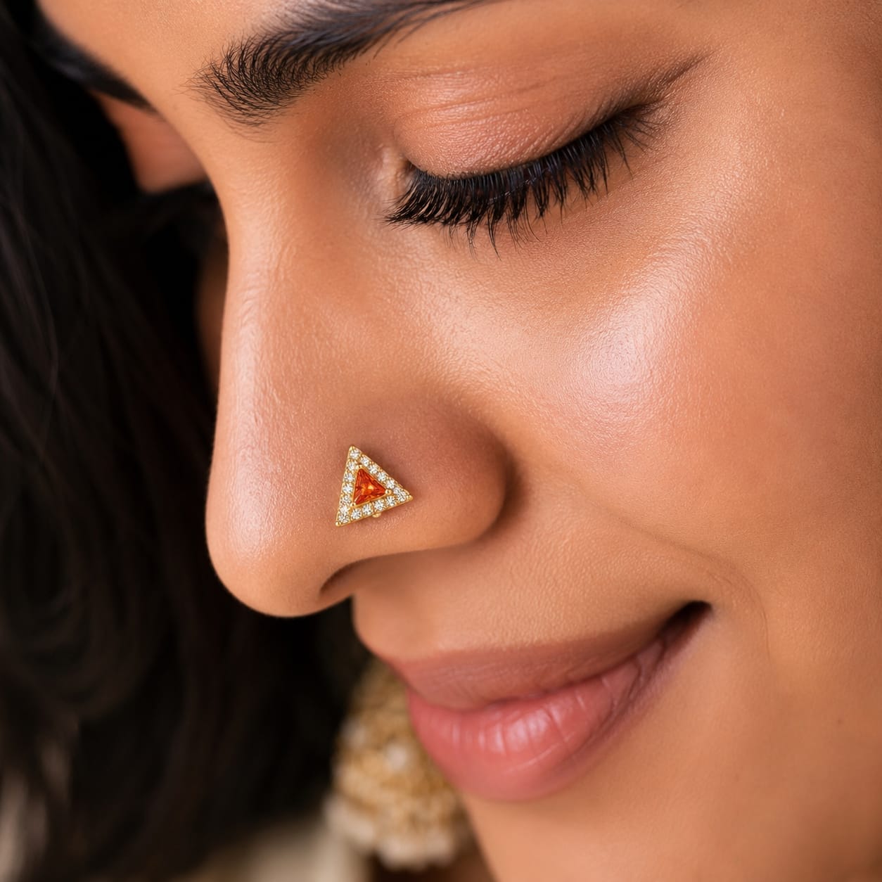 Amber Triangle 925 Silver Nose Pin