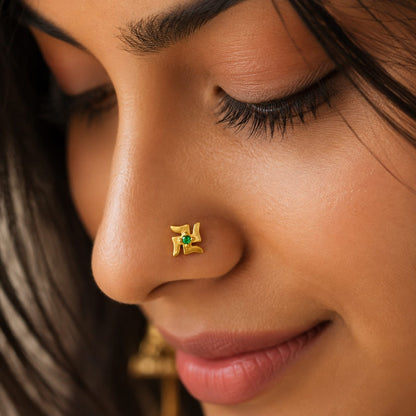 Emerald Divine Swastik 925 Silver Nose Pin